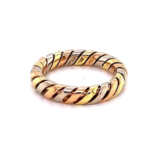 Mid 20th Century Mid 20th Century Bvlgari Tubogas 18k Tri-Color Gold Band Ring Size 6.5 For Sale - Image 5 of 7