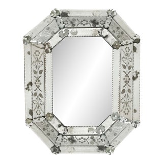 Antique Venetian Etched Glass Octagonal Cushion Mirror For Sale