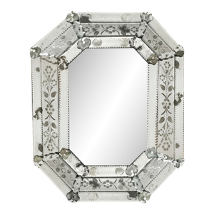 Antique Venetian Etched Glass Octagonal Cushion Mirror