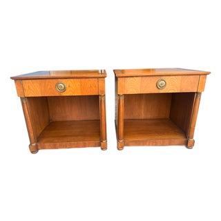 1960s Baker Furniture French Empire Neoclassical Cherry & Brass Nightstands — Pair For Sale