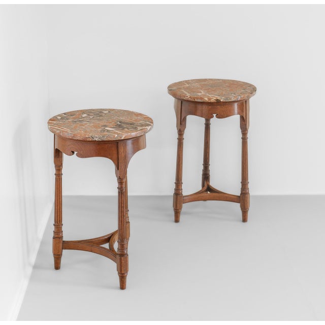 Late 19th Century Oak Occasional Side Tables with Marble Tops from Gillows, 1893, Set of 2 For Sale - Image 3 of 16