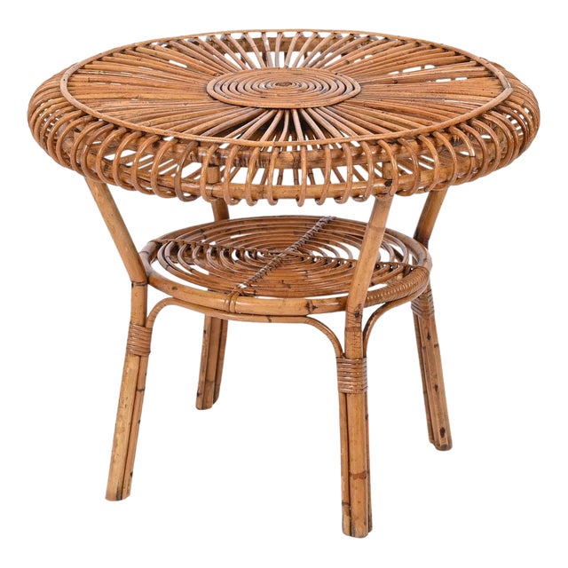 Mid-Century Italian Round Coffee Table in Rattan and Bamboo, Italy, 1960s For Sale