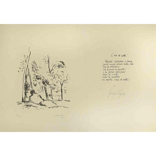 Night time is a modern artwork realized by Orfeo Tamburi, Giorgio Vigolo in 1945. Black and white lithograph. Both pages...