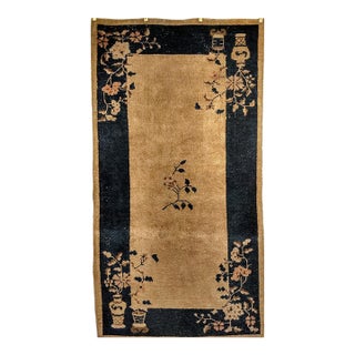 Vintage Art Deco Chinese Area Rug, Handwoven Wool, Floral Medallion, 3' x 6' For Sale