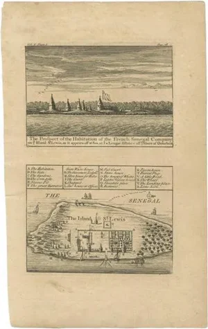 Antique Plan and View of Saint-Louis, Senegal, Africa, 1746