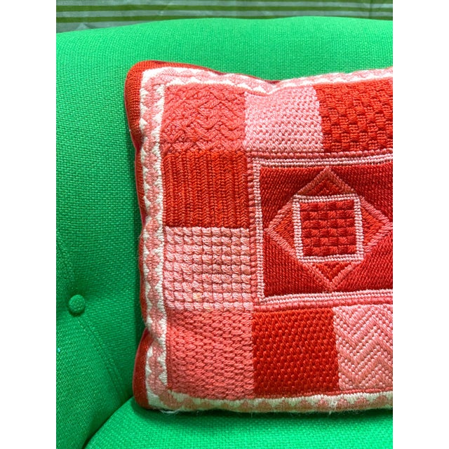 Hollywood Regency 1970’s Pink Geometric Needlepoint Pillow, Signed and Dated For Sale - Image 3 of 6