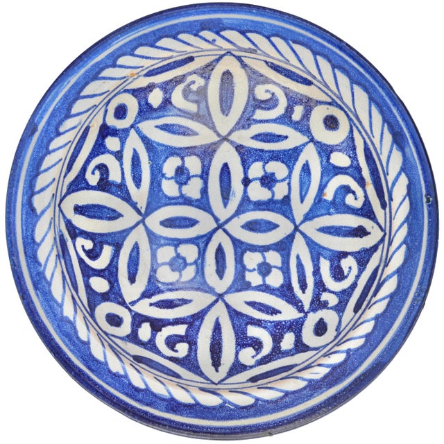 Blue Mid 20th Century Handmade Blue Moorish-Patterned Ceramic-Art Decorative Plate For Sale - Image 8 of 9