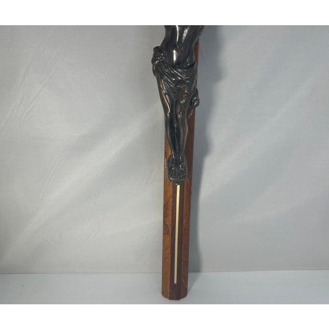 Mid 20th Century Large Vintage Crucifix: Bronzed Jesus, Carved Wood Cross For Sale - Image 5 of 10