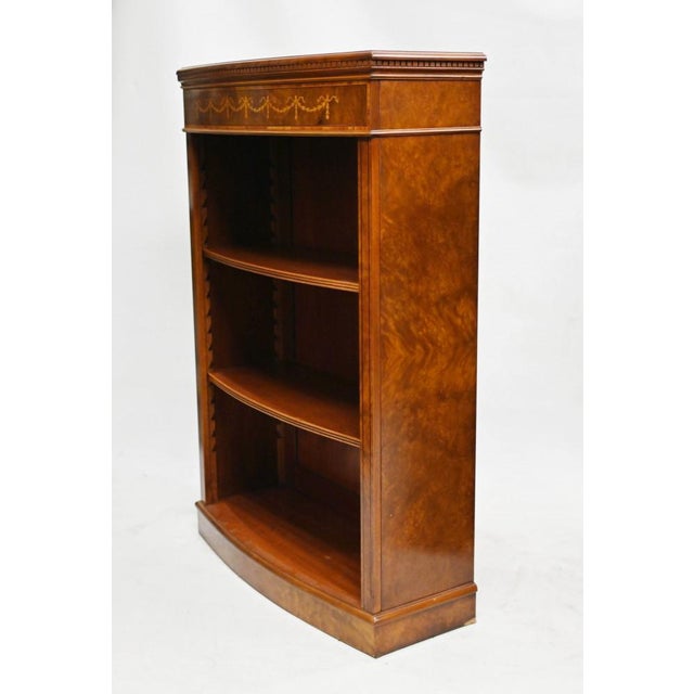 Walnut Bookcases with Open Front & Sheraton Inlay, Set of 2 For Sale - Image 3 of 15
