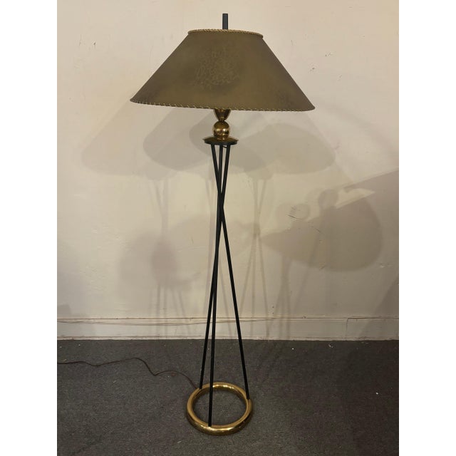 Black Floor Lamp with Brass Floor Ring. Glass Diffuser covers the bulb and acts as the holder for the original fiberglass...