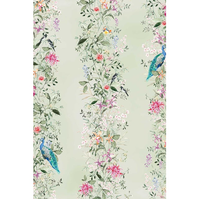 Not Yet Made - Made To Order Mahjong Floral Stripe Grasscloth Wallpaper by House Party | Green Dragon | 8 Yards For Sale - Image 5 of 7