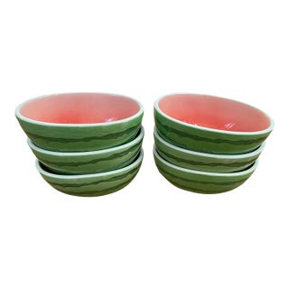 Vintage Ceramic Watermelon Shaped Serving Bowls Made in Japan- Set of 6 For Sale
