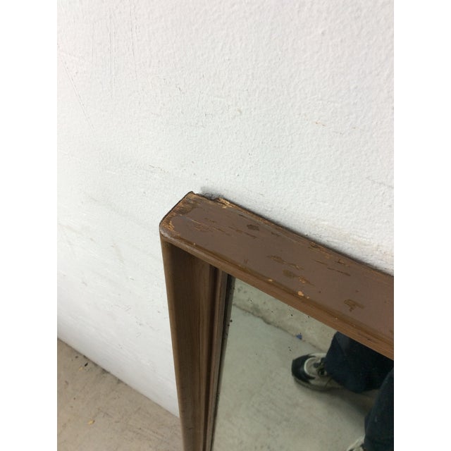 Mid Century Modern Long Rectangular Wall Mirror With Two Glass Panels and Wood Accent For Sale - Image 10 of 18