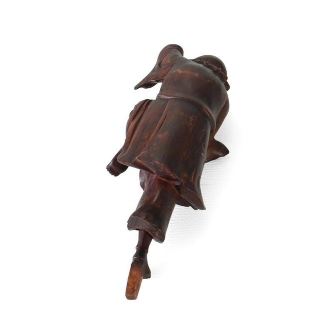 Brown Chinese Carved Wood Folklore Figure With Wood Base 19thC - Set of 2 For Sale - Image 8 of 8