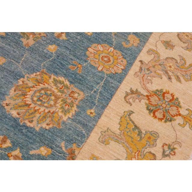 1990s Bohemien Ziegler Blue Ivory Hand-Knotted Wool Rug - 8'11'' X 11'9'' For Sale - Image 4 of 8