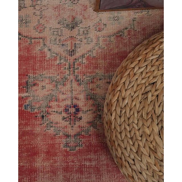 1970s Vintage Handmade Wool Cotton Pink Area Rug For Sale - Image 4 of 12