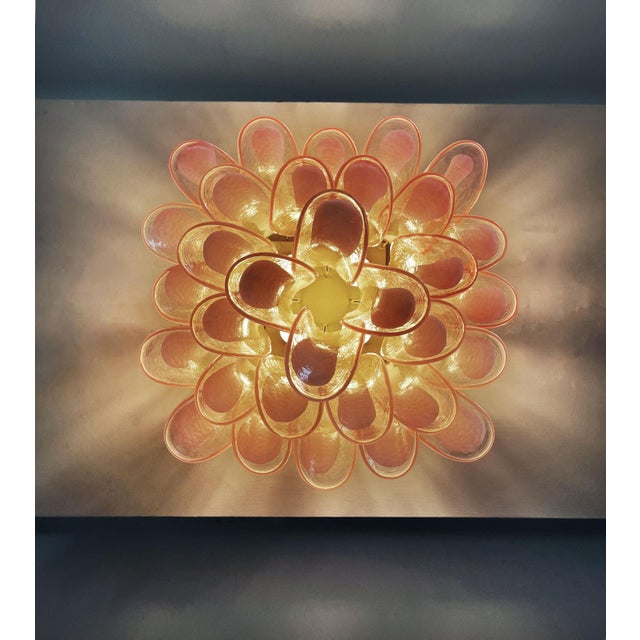 Murano Murano Style Ceiling Lamp, 32 Pink Glass Petals For Sale - Image 4 of 11