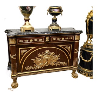 Grand French Louis XV Sideboard With Marble Top, Gilded Bronze Mounts & Gold Leaf For Sale