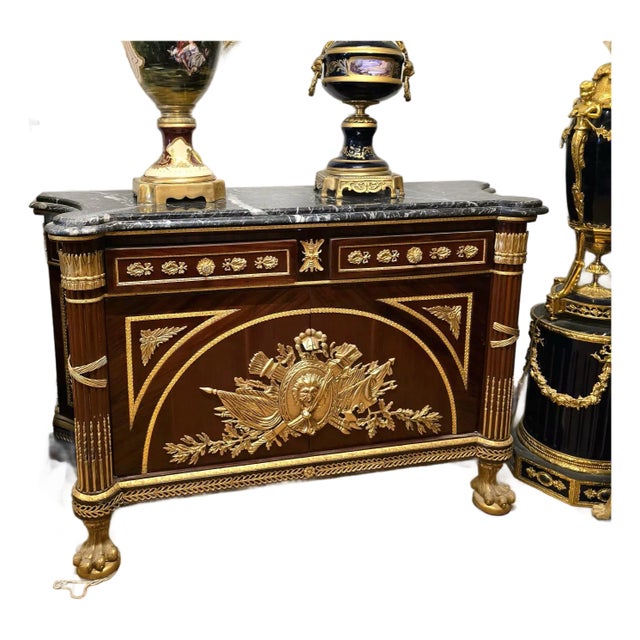 Grand French Louis XV Sideboard With Marble Top, Gilded Bronze Mounts & Gold Leaf For Sale