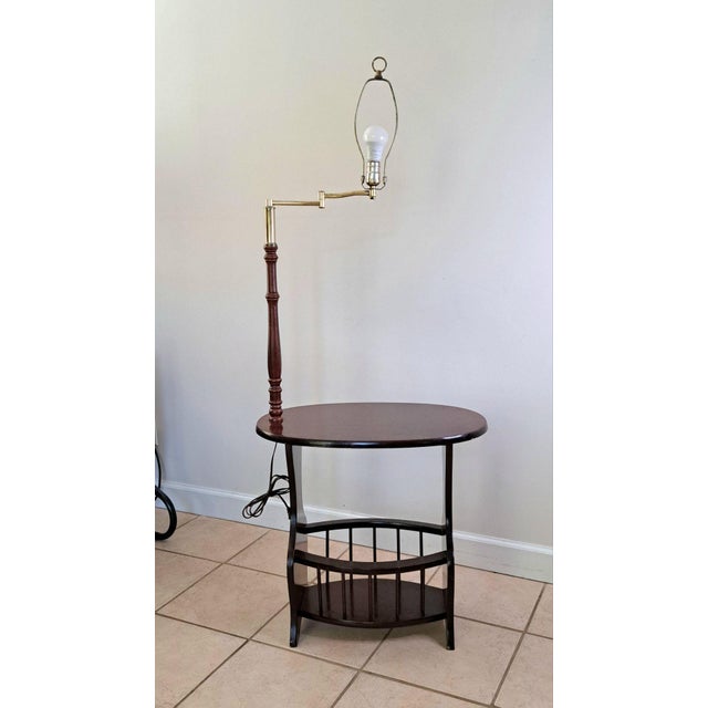 Vintage Preferred Stock Mid Century Wood Floor Lamp End Table Magazine Rack Comb For Sale - Image 4 of 12