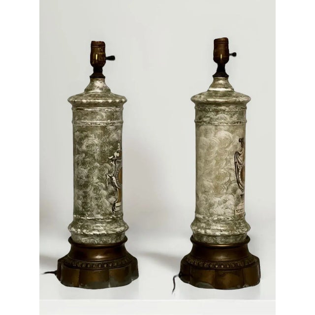 Early 1900s French Neoclassical Reverse Painted Églomisé Lamps, Pair For Sale - Image 4 of 12