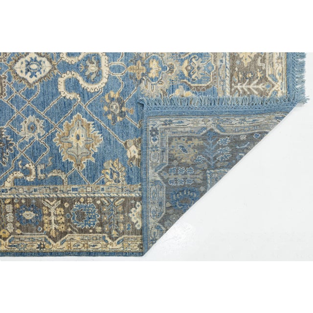 French Modern Oushak Style Hand-Knotted Wool Area Rug in French Blue, Slate Grey & Gold For Sale - Image 3 of 12
