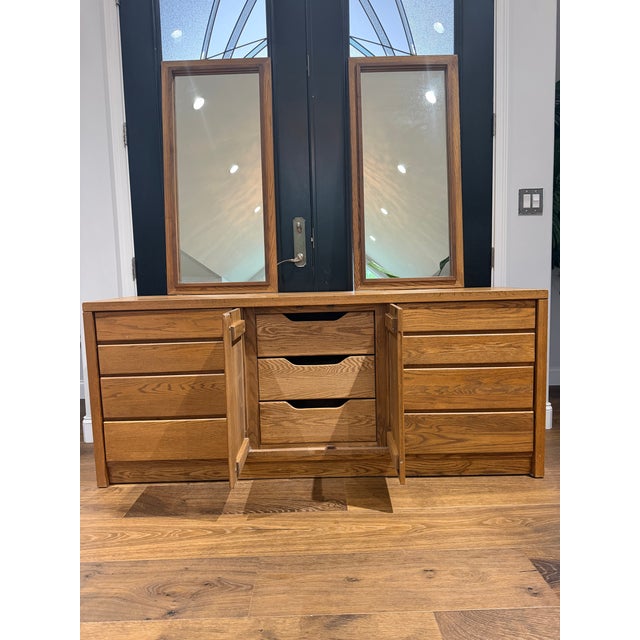 Russel Wright Vintage Russell Wright for Conant Ball Mid Century Modern Oak Dresser / Sideboard / Credenza With Mirrors For Sale - Image 4 of 12