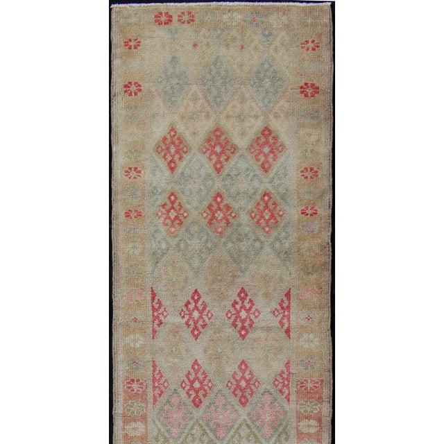 Oushak vintage runner from Turkey with Geometric design of diamonds with multicolored tones, rug en-165339, country of...