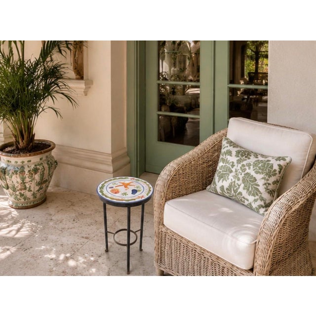 Mediterranean Style Hand-Painted Ceramic and Wrought Iron Coastal Martini Table For Sale - Image 10 of 12