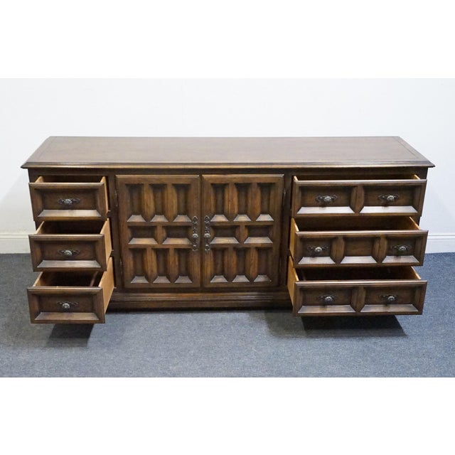 Brown Century Furniture Solid Oak Spanish Mediterranean 76" Triple Door Dresser For Sale - Image 8 of 14