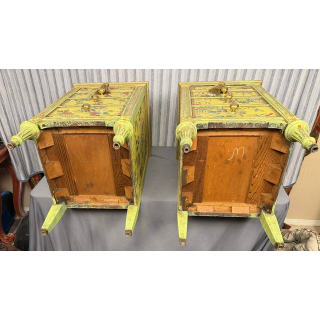 Early 20th Century Venetian Style Chartreuse Chinoiserie Cabinets / Nightstands - A Pair For Sale - Image 11 of 16