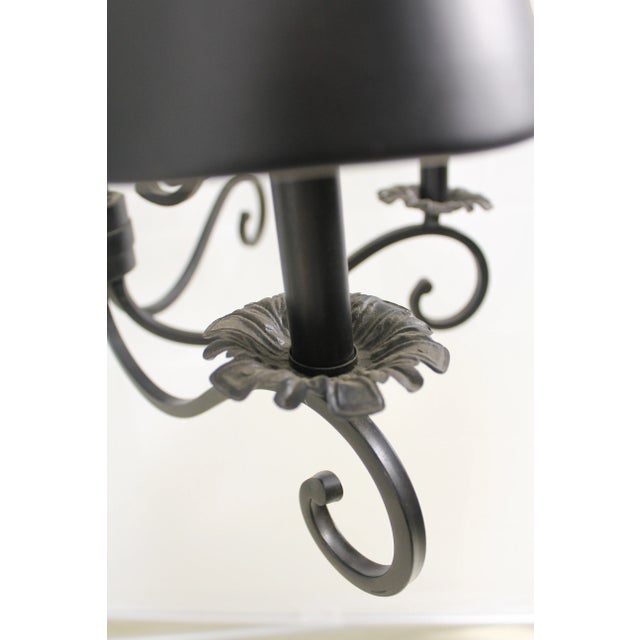 1990s Black Metal 6 Arm Chandelier W. Tole Shades For Sale - Image 5 of 8