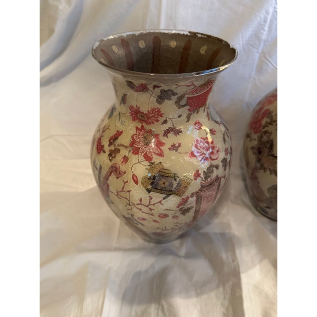 English Pair of 19th Century Decalcomanis Vases For Sale - Image 3 of 12