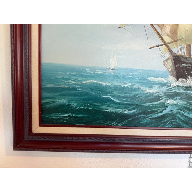 Late 20th Century Charley - Original Marine Oil Painting Tall Ship on Open Sea Nautical Seascape For Sale - Image 11 of 11