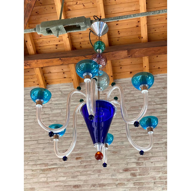 1970s Vintage 1980s Multicolor Murano Glass Chandelier For Sale - Image 5 of 7