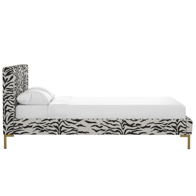 Transitional Norah Platform Bed in Cream Black Linen Zebra, Full/Double For Sale - Image 3 of 6
