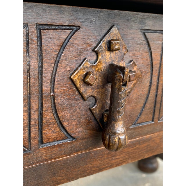 20th Century Spanish Carved Table with Iron Stretchers and Drawer For Sale - Image 14 of 18
