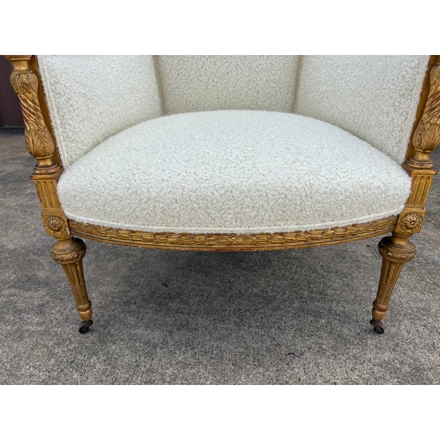 19th Century French Louis XVI Style Giltwood Bergere For Sale - Image 4 of 18