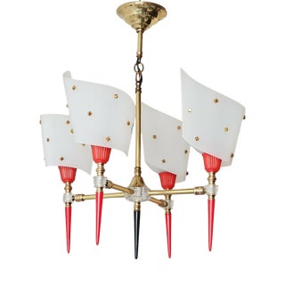 Vintage Torch Pendant Light in Brass and Plastic, 1950s For Sale