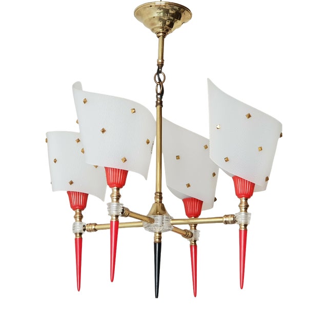 Vintage Torch Pendant Light in Brass and Plastic, 1950s For Sale