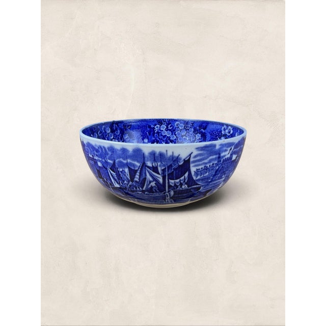 1900 - 1909 Antique English W. H. Grindley Ferrara Blue & White Transferware Serving Bowl, Circa 1900 For Sale - Image 5 of 7