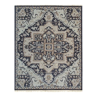 6x9 Majestic Timeless Charcoal Traditional Medallion Hand Knotted Wool Carpet Rug For Sale
