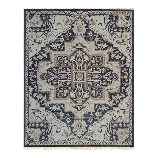 6x9 Majestic Timeless Charcoal Traditional Medallion Hand Knotted Wool Carpet Rug For Sale