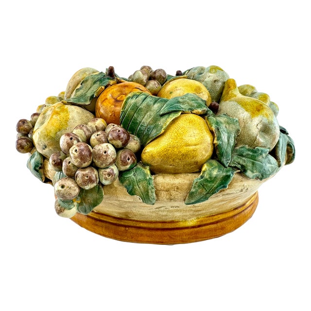 Large Italian Style Majolica Fruit Centerpiece Bowl, Mid-20th Century For Sale