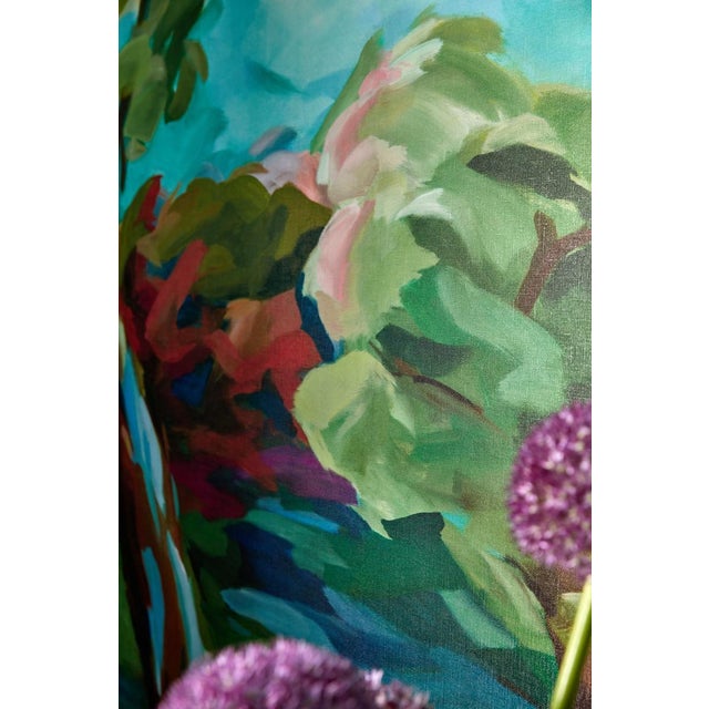 Contemporary Harlequin In the Woods Wallpaper in Sky/Emerald/Carnelian - a Sample For Sale - Image 3 of 3