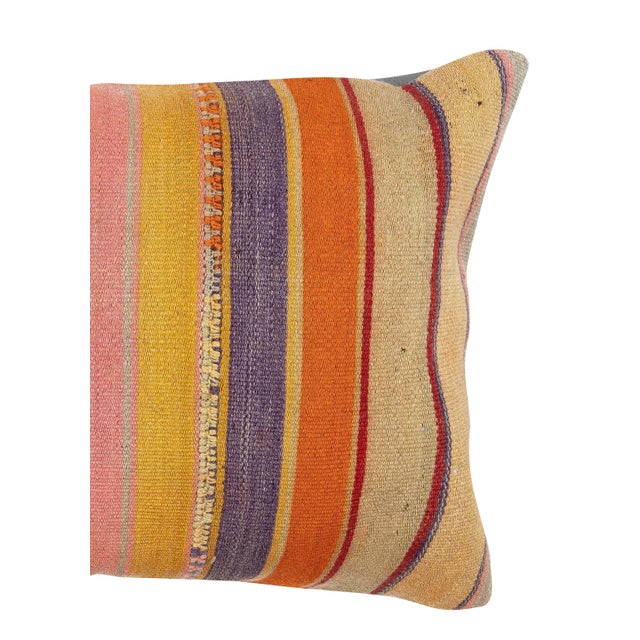 16"x24" Hand-Woven Kilim Cushion Cover. Colorful Striped Lumbar Pillow Cover For Sale - Image 4 of 5
