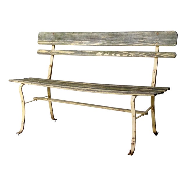 Vintage Wood Slat Bench For Sale