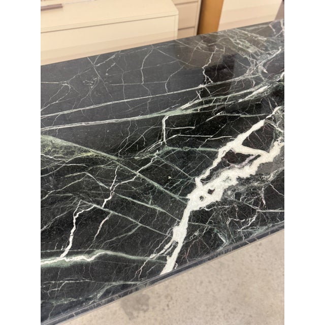Stone Late 20th Century Postmodern Italian Verde Marble Dining Table With Rectangular Slab Top and Block Base For Sale - Image 7 of 12