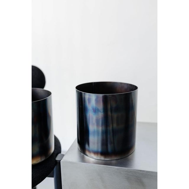 Loto Medium Planter in Burned Steel by form & eisen Dimensions: Ø 20 x H 20 cm. Materials: Steel. The Burned Blue Iron...