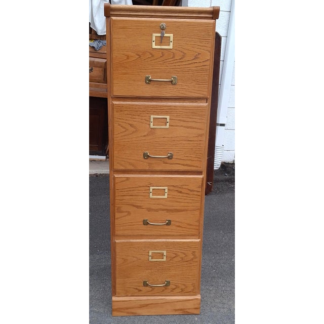 Late 20th Century Late 20th Century Oak Four-Drawer Filing Cabinet For Sale - Image 5 of 11